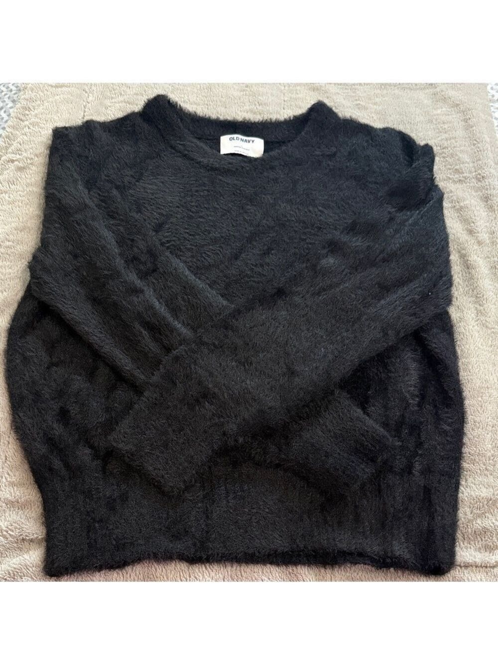 Old Navy Black Fuzzy Crewneck Sweater
